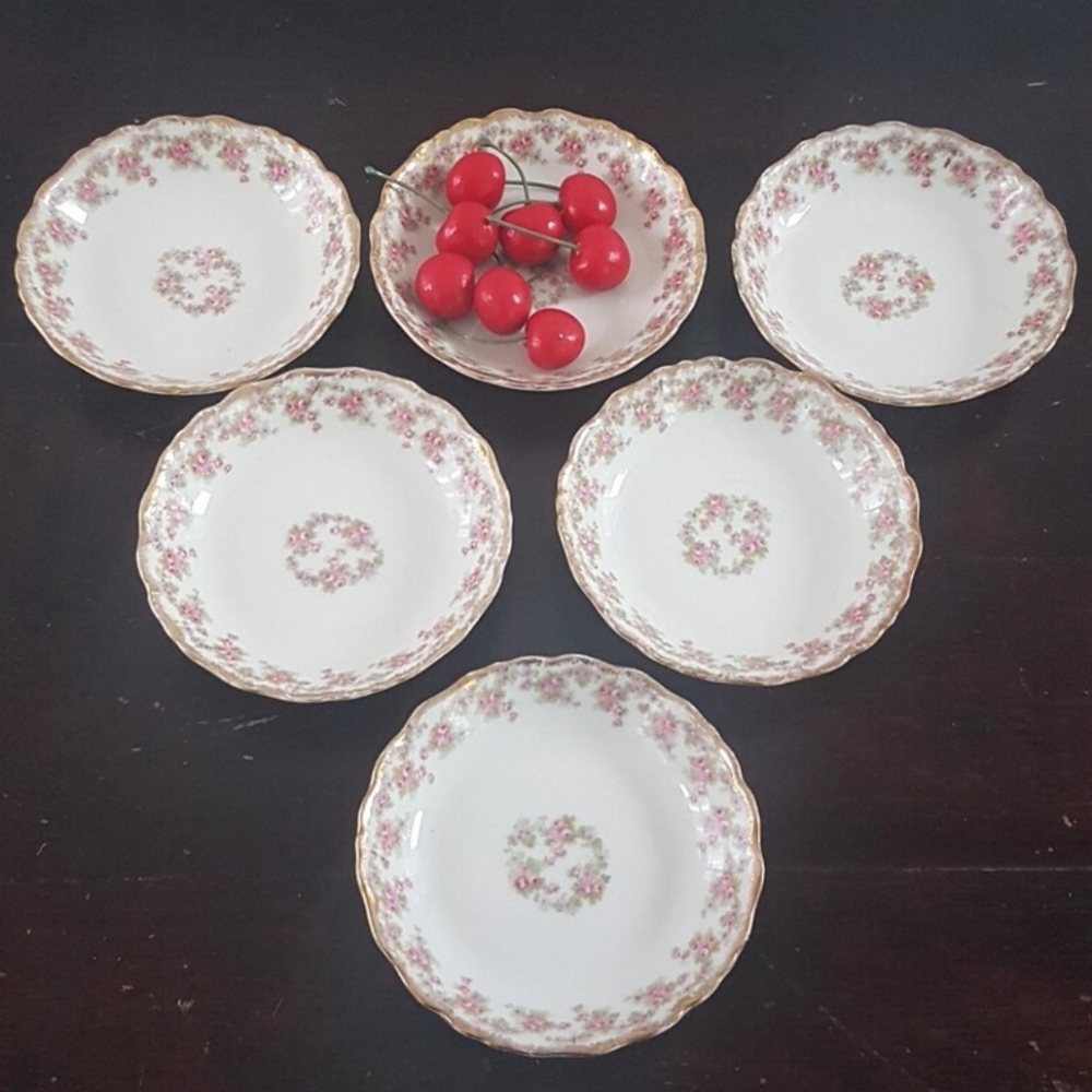 Antique Elite Works Limoges France Bridal Wreath Berry Bowls - Set of 6